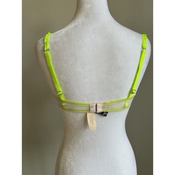 NEW Victoria Secret Sexy Little Things Push Up Bra 36B Pink Neon Green Bows Y2K - Picture 9 of 11